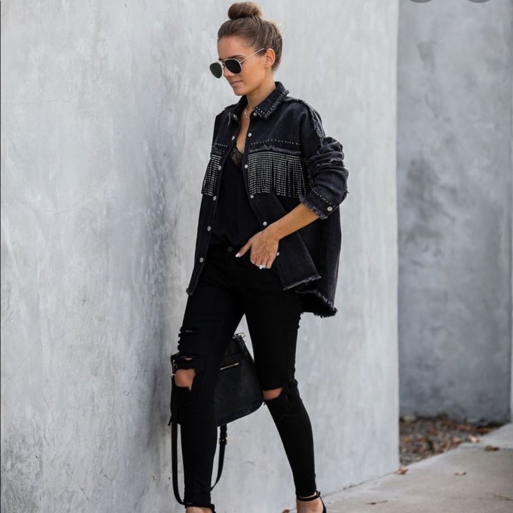 Vici greatest hits studded fringe black jacket